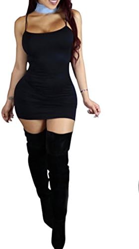 Maelove Women's Sexy Sleeveless Spaghetti Strap Bodycon Party Casual Mini Tank Dress (Small, Black)