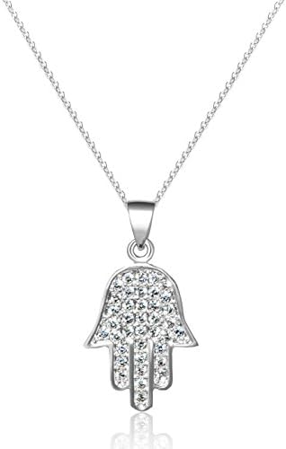 De Lelu Silver Plated Hamsa Hand Fatima Pendant and Sterling Silver Necklace, 18"