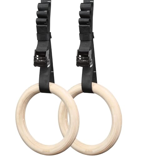 Arabest Gymnastic Rings, Wooden Professional Olympic Rings With 5M Adjustable Buckle Straps, Non-Slip Training Scale, Exercise Calisthenics Equipment For Gymnastics And Pull-U (28Mm)