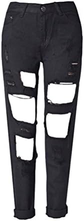Cool walker Women's Destroyed Ripped Holes Jeans Cotton Denim Pants Trousers T-AM06 Black XS