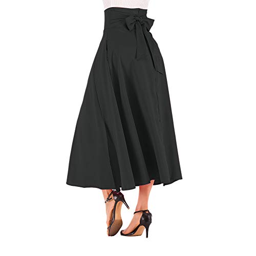 NREALY New Women's High Waist Pleated A Line Long Skirt Front Slit Belted Maxi Skirt