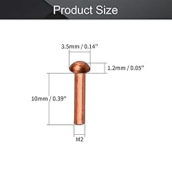 MroMax 100Pcs M2 Round Head Copper Solid Rivets