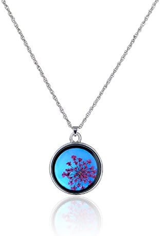 Glowing Flower Pendant Necklace - Fairy Glow in the Dark Pressed Real Flower Necklace Birthday Christmas Halloween Gift for Friend Sisters Women Girls Children 18” (Rose Red Flower)