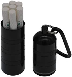 Waterproof Portable Mini Storage Box-can be Hung on a Backpack-Cylindrical Metal Cigarette Case with Keychain-Suitable for Storing Cigarettes, Medicines, Seeds, Insect specimens (Black)