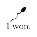 Sperm Cartoon I Won The Race Funny Parody Infant Baby Bib - White with Cherry Red Edging