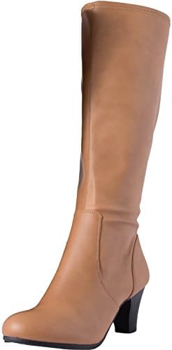 LIUID Women's Boots, Leather High Heel Boots - Mid Calf with Rounded Toe - Maggie