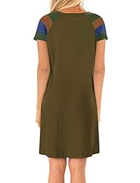 MOPOOGOSS - Vestido de manga corta para mujer, cuello redondo, con bolsillo