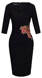 HOMEYEE Women's Chic Career Floral Ruched Slim Vintage Pencil Sheath Dress B347