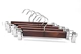JS HANGER Premium Retro Finish Wooden Pant Hanger with 2-Adjustable Strong Clips, 5-Pack