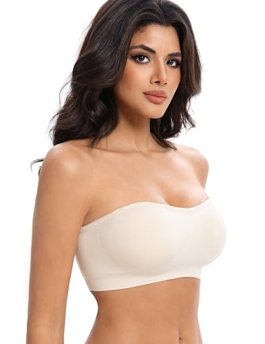 Lusait Strapless Bras for Women Non-Slip Seamless Padded Bandeau Bra Wireless Convertible Tube Top Bralette