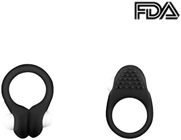 ack of 2 Rings Vibrating Cockrings Sets Rings Adjustable Silicone Vibrator Bedroom Toys Best Gifts for Women Men Couples Black