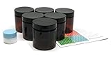 Amber 4 oz Plastic Jars with Black Lids 6 pk with Mini Jar - PET Round Refillable Containers
