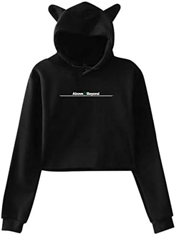 Sweatshirt Above and Beyond Women's Long Sleeved Cat Ears Belly Button Sweatshirt, Soft and Comfortable Black