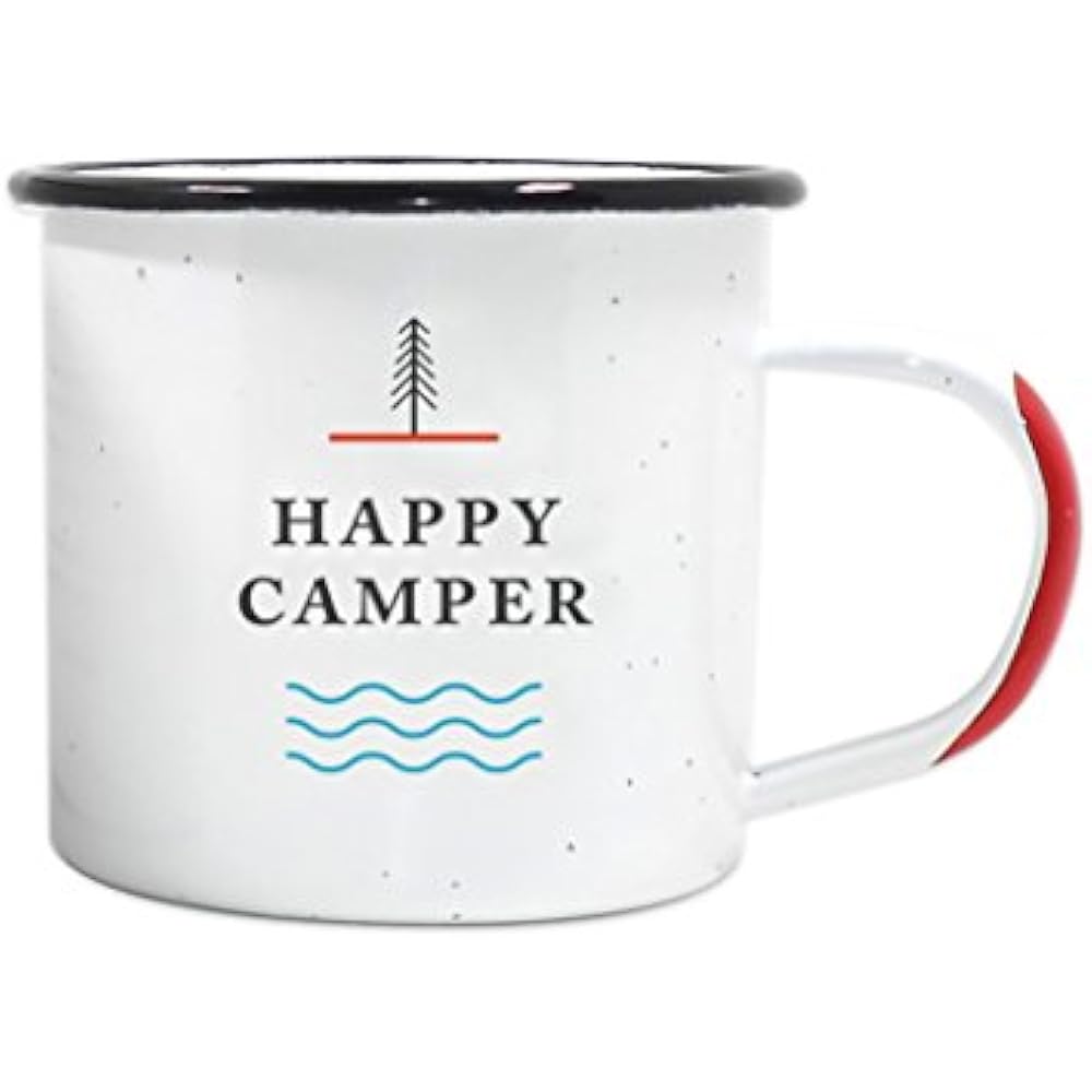 Happy Camper Enamel Camping Mug White, 12 Ounce (350 Ml), Eco