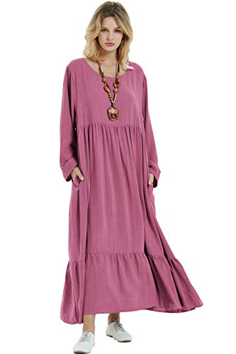 pink loose dress 2023 Plus Size V Neck Embroidered Pink Loose Dress 5XL6XLMaxi Loose El