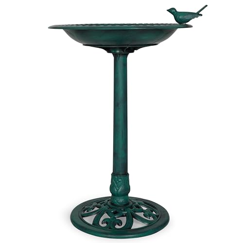 Backyard Expressions Outdoor Garden Bird Bath with Bird - Green - Weather Resis…