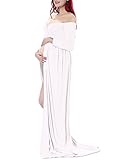 Saslax Maternity Split Front Cotton Maternity Gown Maxi Dress for Photos Shoot 99white Large