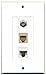 RiteAV 1 Port Coax Cable TV- F-Type Phone RJ11 RJ12 1 Port Cat5e Ethernet Wall Plate Oversized White