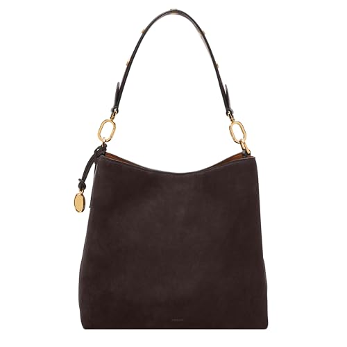 Fossil Borsa A Tracolla Jessie Bucket In Pelle Vitello - Nero Con Stampa Leopardata, Misure 18x13x18 Cm, Tracolla Regolabile, Dettagli Iconici