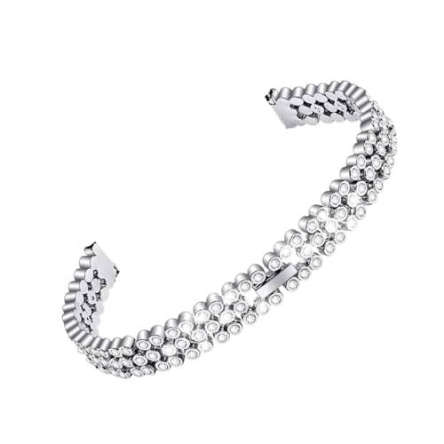 FRCOLOR Silver Rhinestone Watchband Metal Replacement Strap for Galaxy Elegant Wristband with Sparkling