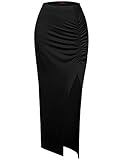 Doublju Women Stylish Comfortable Shirring Maxi Skirts with Side Slit