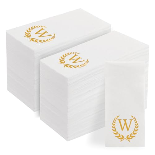 Photo 1 of 200 Pack Gold Monogram Disposable Napkins - Lettered Napkins Hand Towel Guests Towel Absorbent, Wedding Napkins Dinner Napkins for Home, Restaurant, Hotel - Gold Letter W