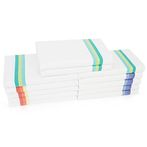 Harringdons-Kitchen-Dish-Towels-Set-of-12-Tea-Towels-100-Cotton-Large-Dish-Cloths-28x20-Soft-and-Absorbent-White-with-Blue-Green-and-red-Stripes-4-of-Each-Theres-no-Substitute-for-Quality