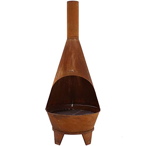 Sunnydaze Chiminea Fire Pit - Large Outdoor Patio Wood-Burning Mexican Style Backyard Fireplace Stove - Oxidized Rustic Cold-Rolled Steel - 6 Foot Tall - Thumbnail 4