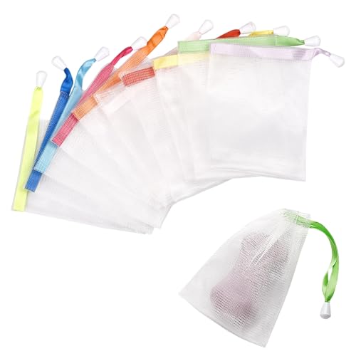 10PCS Mesh Soap Bag, Exfoliating Soap Saver Pouch, Foam Net Soap Saver, Soap Bag Soft for Shower with Drawstring