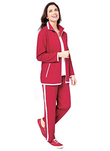 AmeriMark Two-Piece Warm Up Sweat Suit Set Contrast Stripe Pants and Zip Jacket Red/White LP