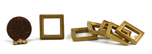 Dollhouse Miniature Set of 6 Small Square Gold Picture Frames
