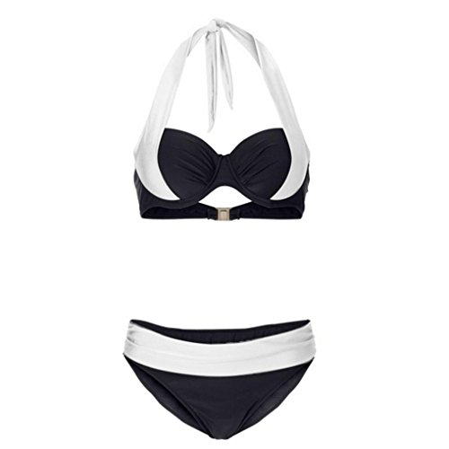 ManxiVoo Women Push up Padded Bra Bikini Set Low Waist Halter Tops Swimsuit Vintage Ruched Bathing Suits (XL, White)