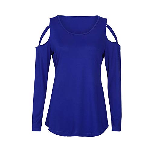 Dressin_Women's Long Sleeve Strappy Cold Shoulder Solid T-Shirt Tops Blouses - Thumbnail 3