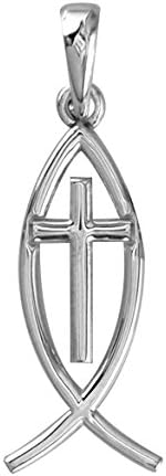 SZIROSmall Messianic Fish with Cross Charm in Sterling Silver