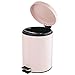 mDesign Small Modern 1.3 Gallon Round Metal Lidded Step Trash Can, Compact Garbage Bin with Removable Liner Bucket and Handle for Bathroom, Kitchen, Craft Room, Office, Garage - Light Pink