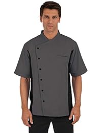 Menâ€™s Short Sleeve Chef Coat with Mesh Sides (XS-3X, 2 Colors) (XXX-Large, Pebble Grey/Black)