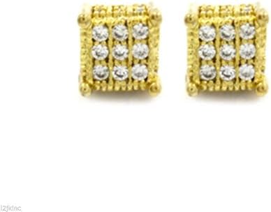POPLife Mens Golden Plated Micro Pave Screw Back Iced Out 3 Row Stud Earrings 01 Ctc