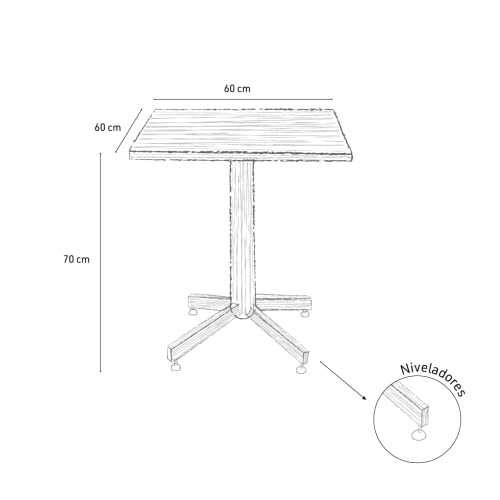 CASA FERRO Mesa para Caféteria o Restaurante para 2 Personas. Ideal para cafetería, Restaurante, bistró.Hechas en México. Pedestal Acero (Mesa Hickory)