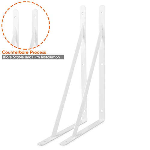 16 Pack Heavy Duty Shelf Brackets 9.8 x 6.3 inch, Holdware White