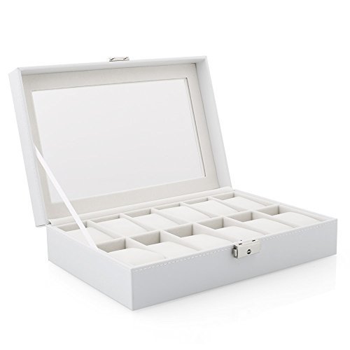 Amzdeal leather watch box 12 slot storage display case,…