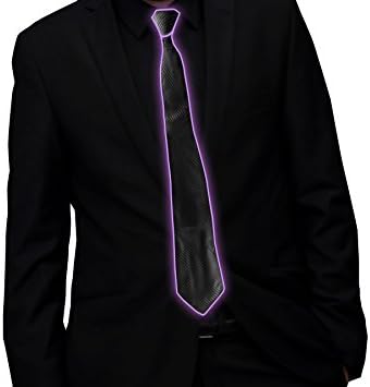 LED Glow Tie - Novelty Light Up El Wire, Nightclub DJ Dance Party Rave Costume Accessory (Purple)