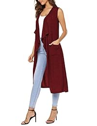 URRU - Chaleco informal sin mangas, con bolsillos y cinturón, para mujer