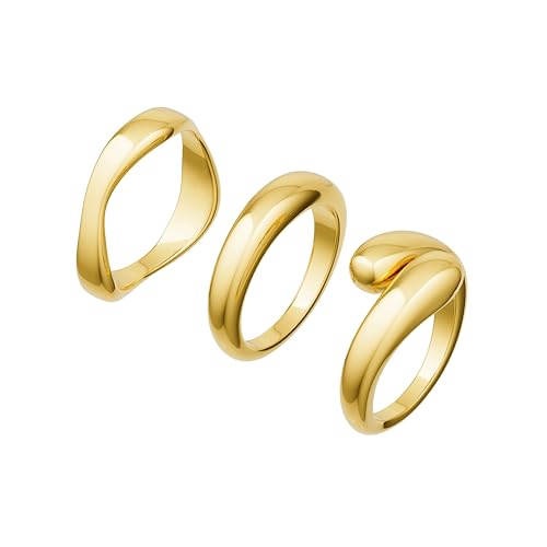 Freekiss Chunky Gold Dome Rings for Women: Non Tarnish 14K Gold Plated Thumb Statement rings Set Stackable Wave Open Eternity Band Rings Gold Jewelry for Women