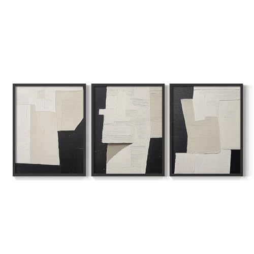 Renditions Gallery Set of 3 Peel & Stick Framed Prints, Abstract Wall Art, Whit…