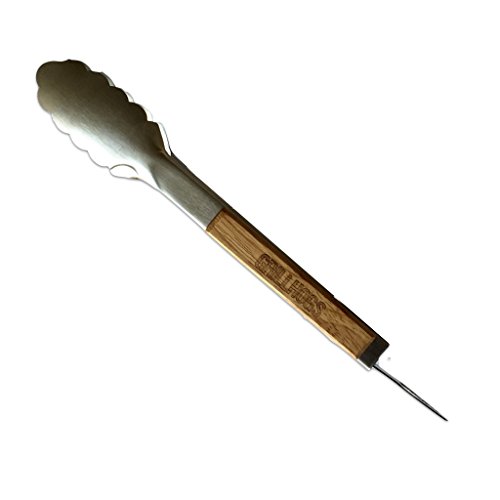 GrillHogs Luxury Barbecue Grill Tongs 9 inch, Oak and Stainless Steel