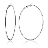 Aifeer 1 Pair Big Circle Clip On Earring Stainless Round Simple Hoop Ear Cuffs No Piercing (Diameter of 5 cm)