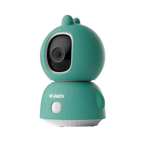 Babá Eletrônica Wi-Fi Velds, Visão Noturna, Detecção de Choro, Sensor de Temperatura, Áudio Bidirecional, Armazenamento até 256GB, Câmera Monitor de Bebê com Capinha Verde Dragão