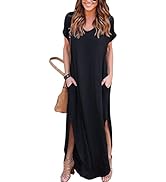 Zilcremo Women Casual Dress Tie Dye/Floral Short Sleeve Summer Loose Maxi Dresses with Pockets