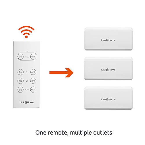 Link2Home Wireless Remote Control Outlet Light Switch, 100 ft range, Unlimited Connections. Compact Side Plug. Switch ON/OFF Household Appliances. FCC CSA Certified, White (3 Outlets, 1 Remote).