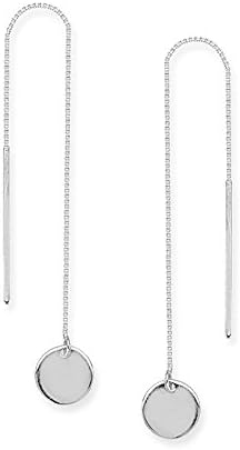 14K White Gold Engraveable Round Disk Threader Earring